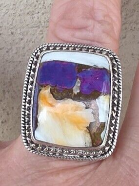 Purple Spiny Oyster Turquoise Gemstone Ring In 925 Sterling Silver (7)